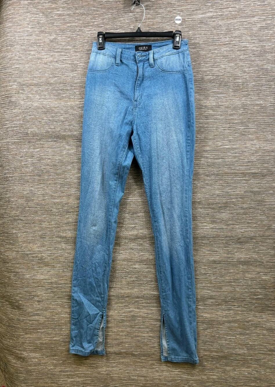 Akira Nightfall Skinny Jeans Juniors Size 9 Blue High-Rise With Side Slit